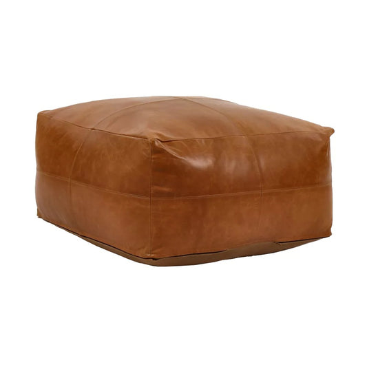 POUF CUIR RAMBO COGNAC POMAX