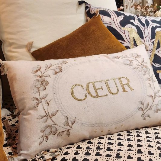 COUSSIN ENLUMINURE COEUR BONCOEURS