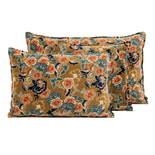 Coussin fleuri en velours de coton 45 x 45 cm – Motif floral vintage HAOMY GOLD
