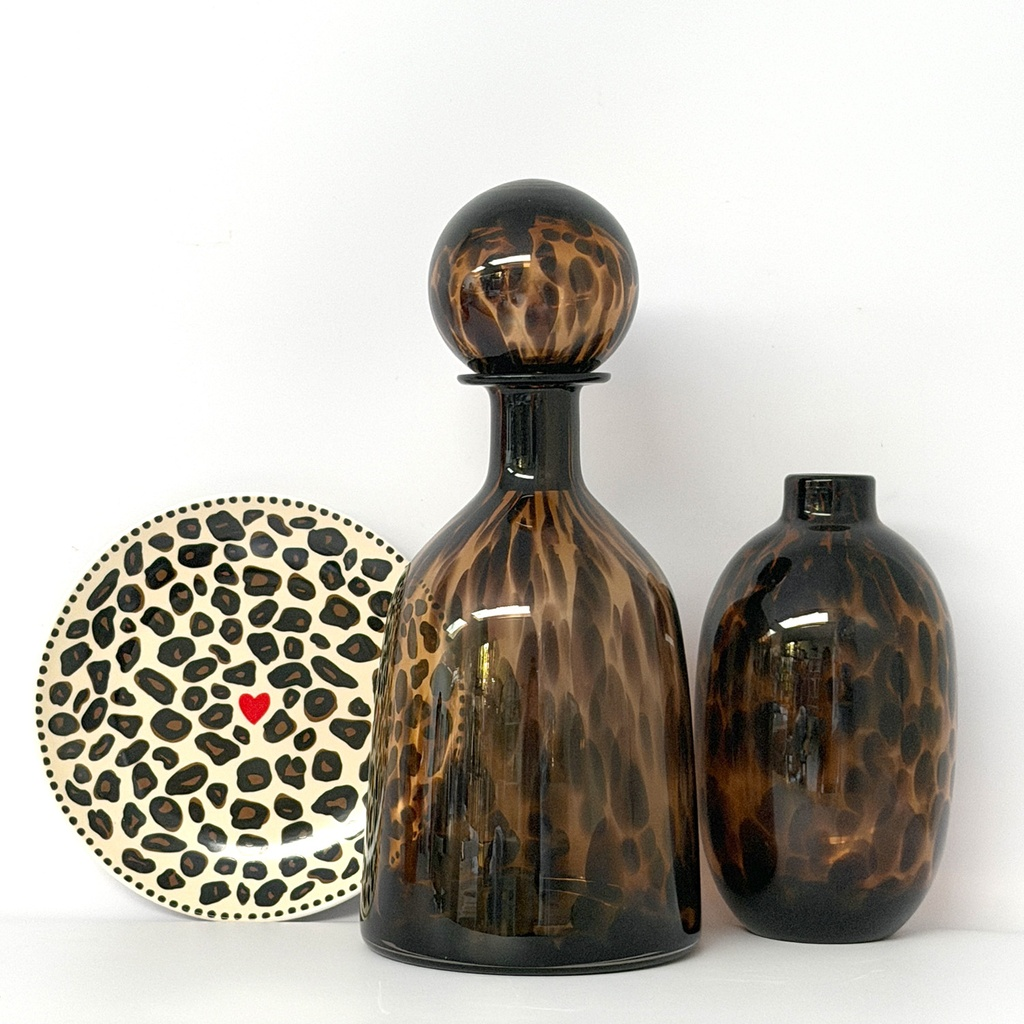 Vase Alan en verre effet léopard ambré – Ø 11 x H 20 cm