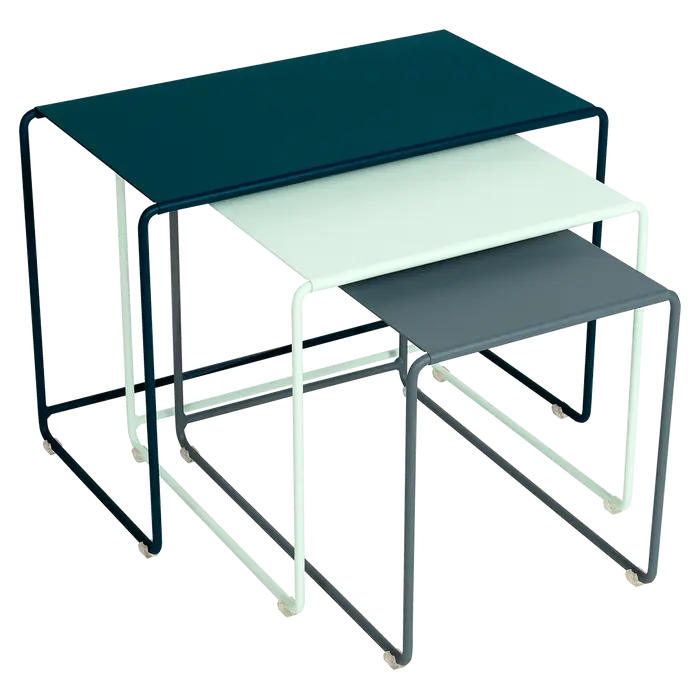 OULALA TRILOGIE DE TABLES BASSES GIGOGNES TABLE FERMOB Bleu acapulco Gris orage Menthe glaciale