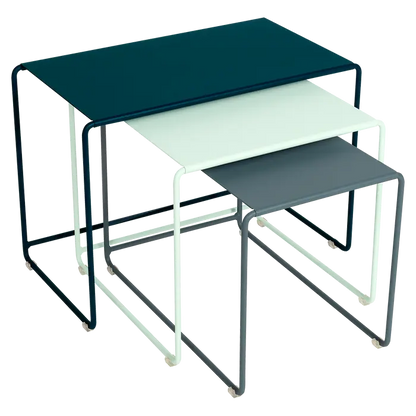 OULALA TRILOGIE DE TABLES BASSES GIGOGNES TABLE FERMOB Bleu acapulco Gris orage Menthe glaciale