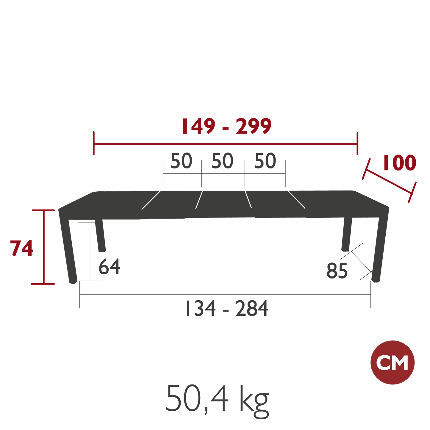 TABLE 3 ALLONGES XL RIBAMBELLE 149/299 X 100 CM FERMOB