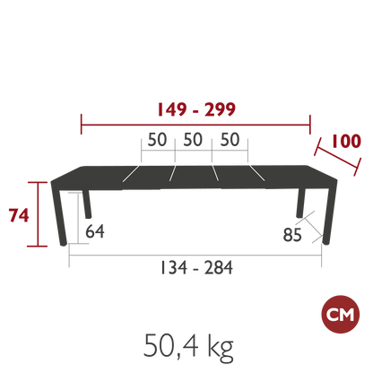 TABLE 3 ALLONGES XL RIBAMBELLE 149/299 X 100 CM FERMOB