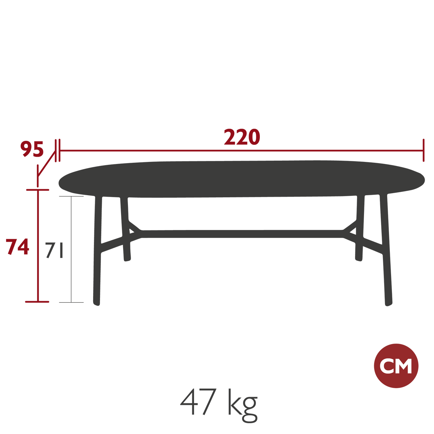 TABLE CHÊNE OVALE SO'O 220 X 95 CM FERMOB
