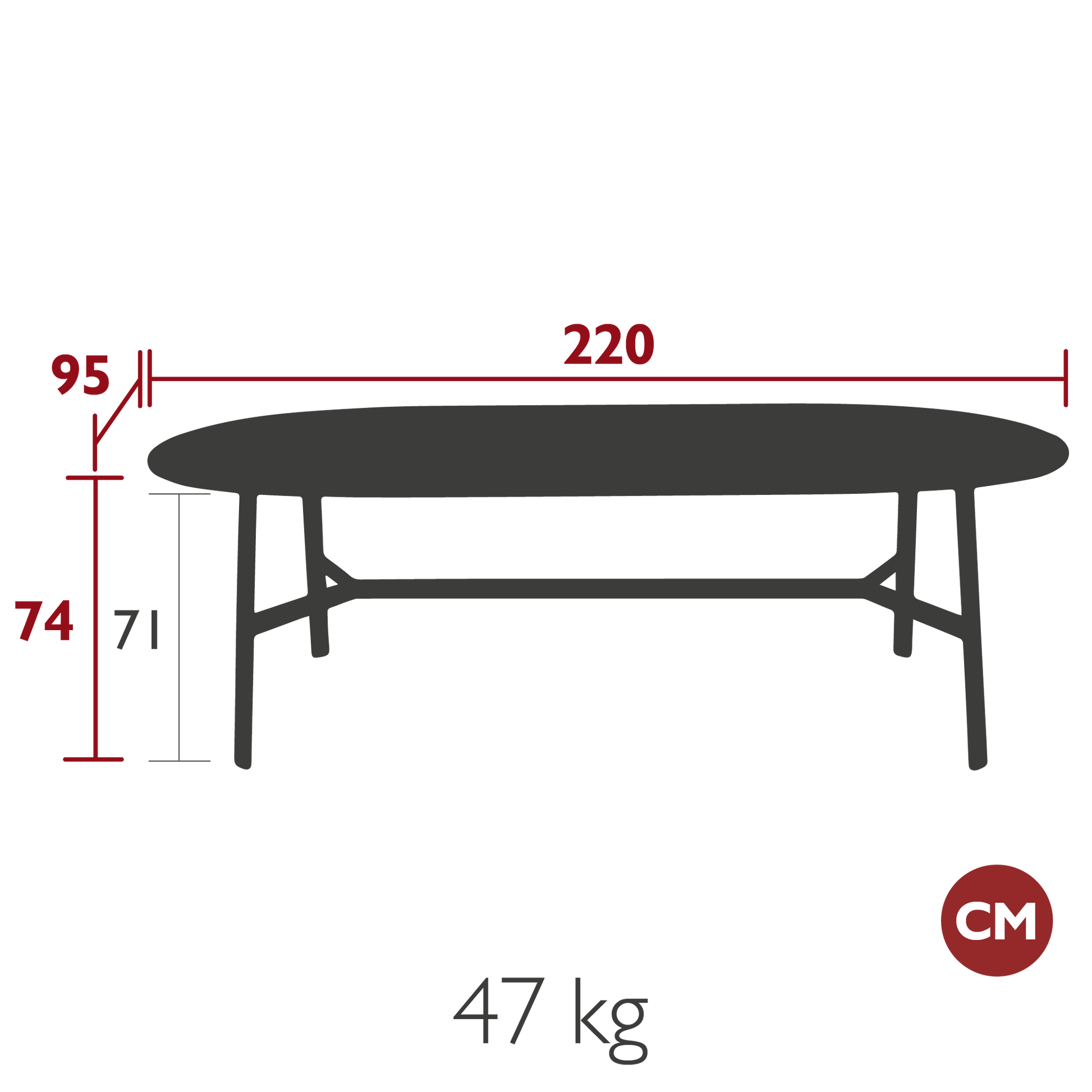 TABLE CHÊNE OVALE SO'O 220 X 95 CM FERMOB