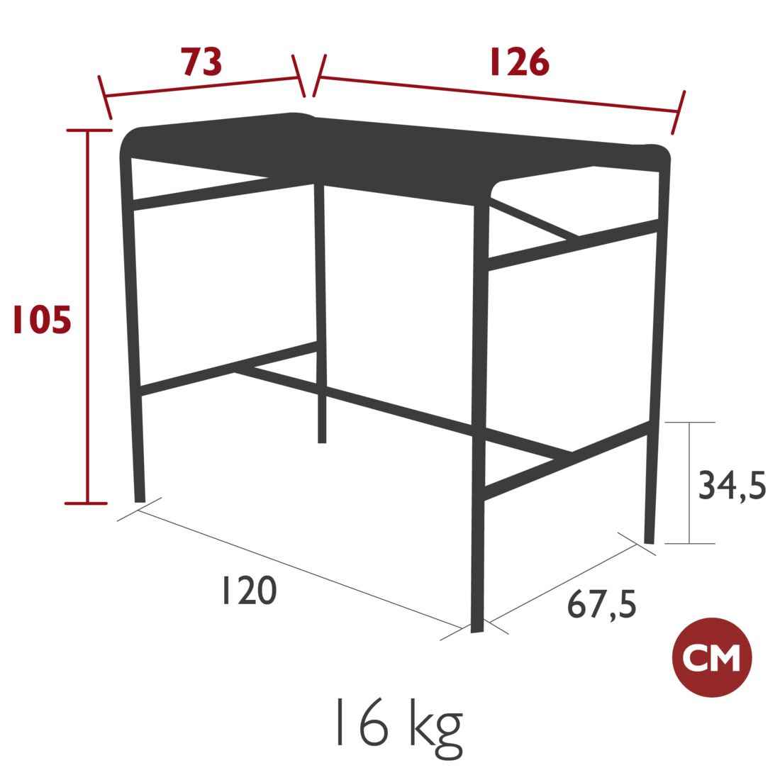TABLE HAUTE LUXEMBOURG 126 X 73 CM FERMOB