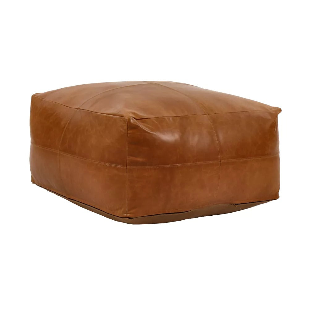POUF CUIR RAMBO COGNAC POMAX