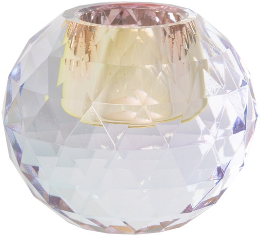 Petit bougeoir en cristal facetté transparent ombré – 6 cm AU MAISON