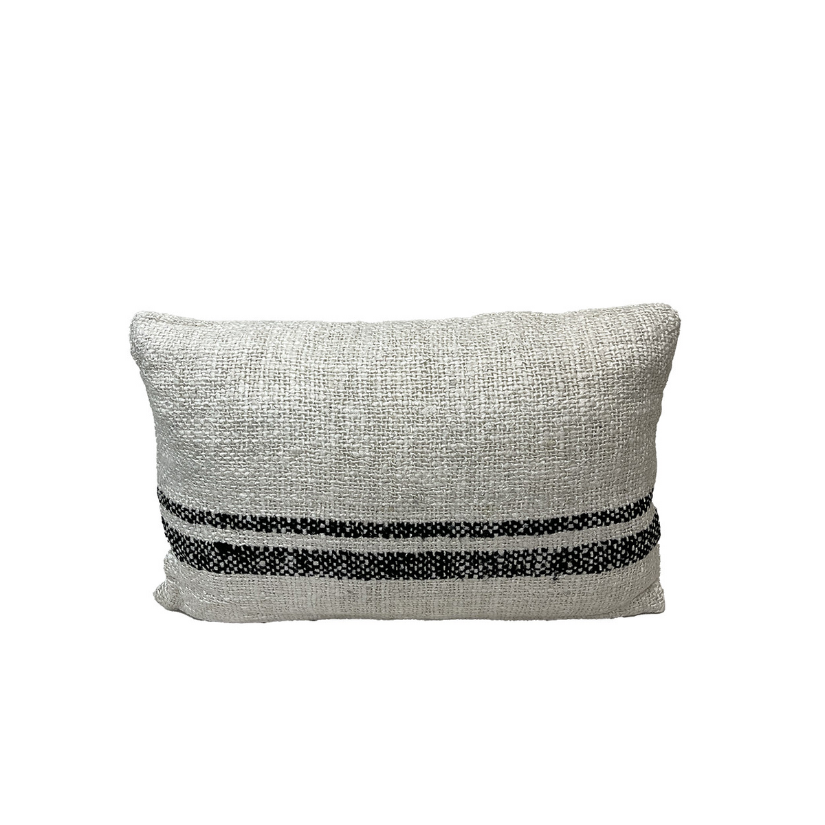 Coussin rectangulaire en coton écru à rayures noires 40 x 60 cm