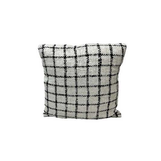 Coussin tissé à carreaux noir et écru 50 x 50 cm