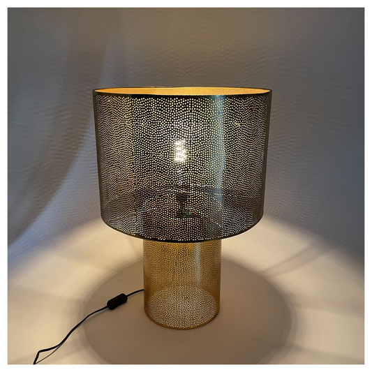 Lampe à poser dorée en métal ajouré – Double éclairage – 40 cm