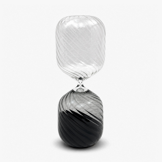 Grand sablier décoratif en verre transparent et noir – 34 cm