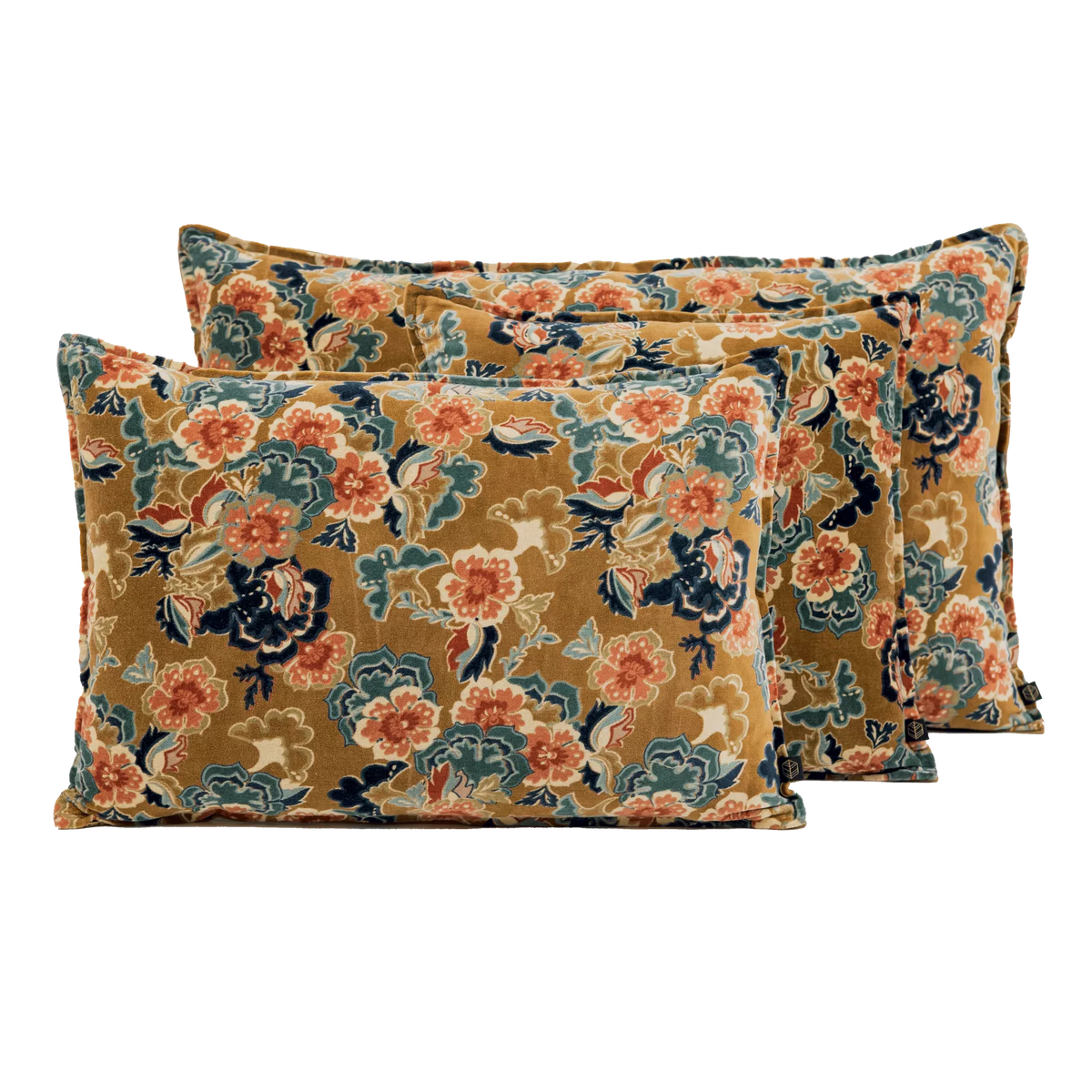 Coussin fleuri en velours de coton 45 x 45 cm – Motif floral vintage HAOMY GOLD