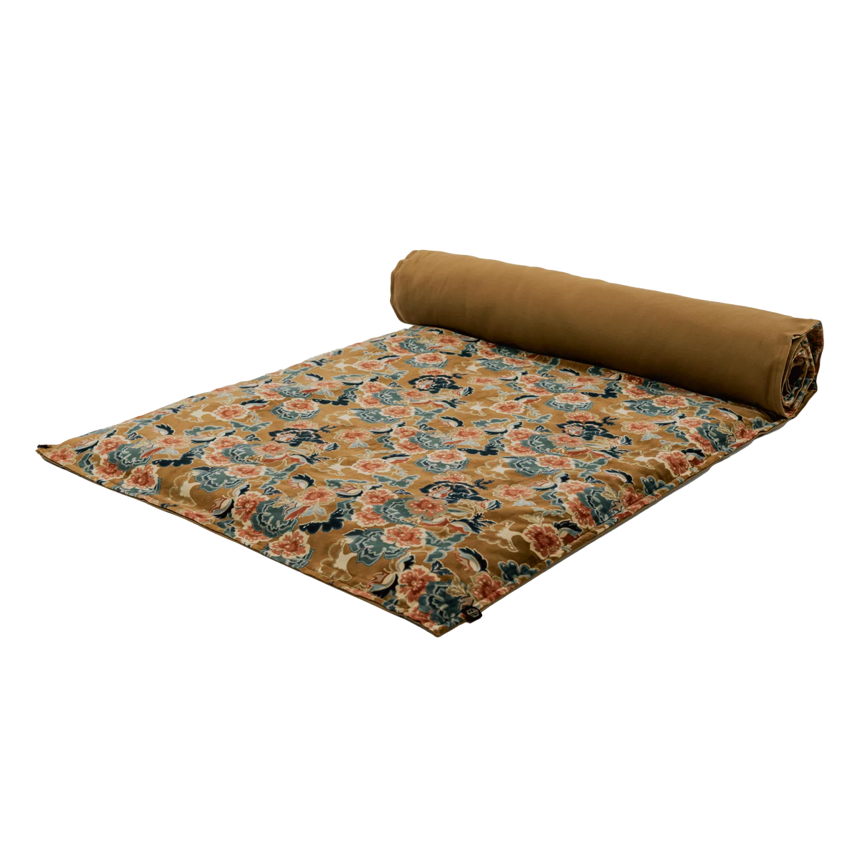 Édredon en velours imprimé fleuri 85 x 200 cm – Ocre et bleu HAOMY GOLD