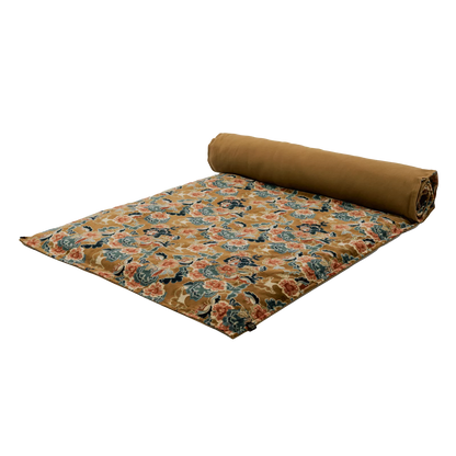 Édredon en velours imprimé fleuri 85 x 200 cm – Ocre et bleu HAOMY GOLD