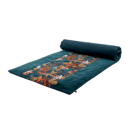 Édredon en velours brodé bleu canard 85 x 200 cm – Motif floral HAOMY