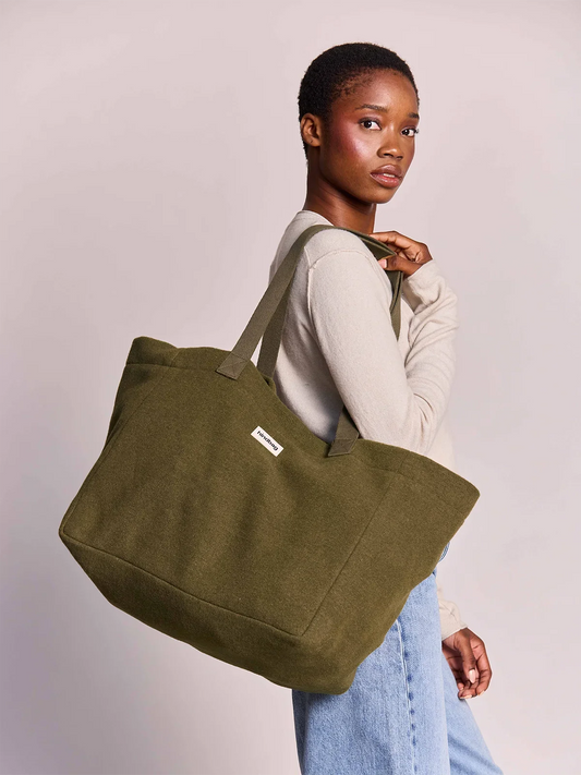 Grand cabas Claude en laine effet Khaki HINDBAG – Vert kaki HINDBAG