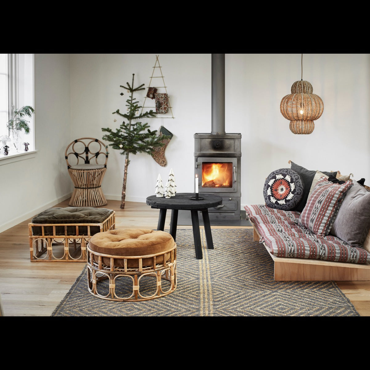 POUF ROTIN VELOURS 60X60X36 FAUTEUIL / CANAPE MADAM STOLTZ