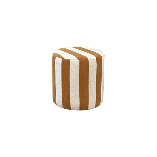 Tabouret pouf Loulou à rayures brunes – Ø 35 x H 35 cm