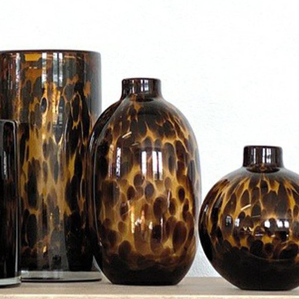 Vase Alan en verre effet léopard ambré – Ø 11 x H 20 cm
