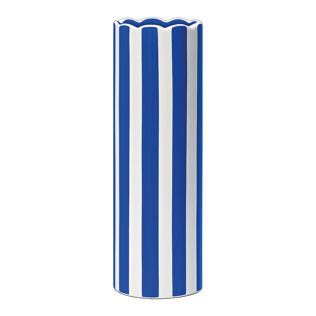 Vase Paul GM bleu et blanc en porcelaine – Rayures graphiques – H 24 cm