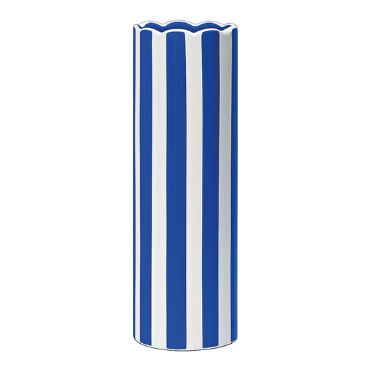 Vase Paul GM bleu et blanc en porcelaine – Rayures graphiques – H 24 cm